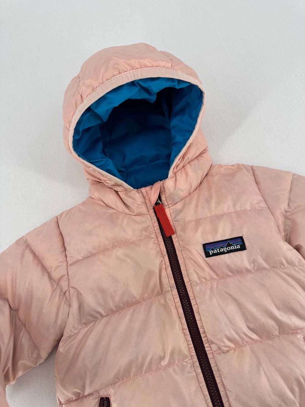 Patagonia Baby Hi-Loft Down Sweater Hoody Size 6-12M Pink Puffer
